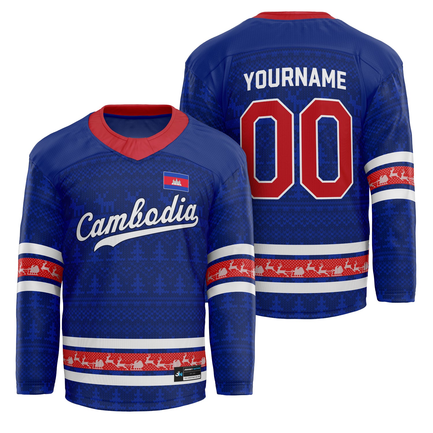 Cambodia Blue Christmas Custom Hockey Jersey Personalized Family Outfit Holidays