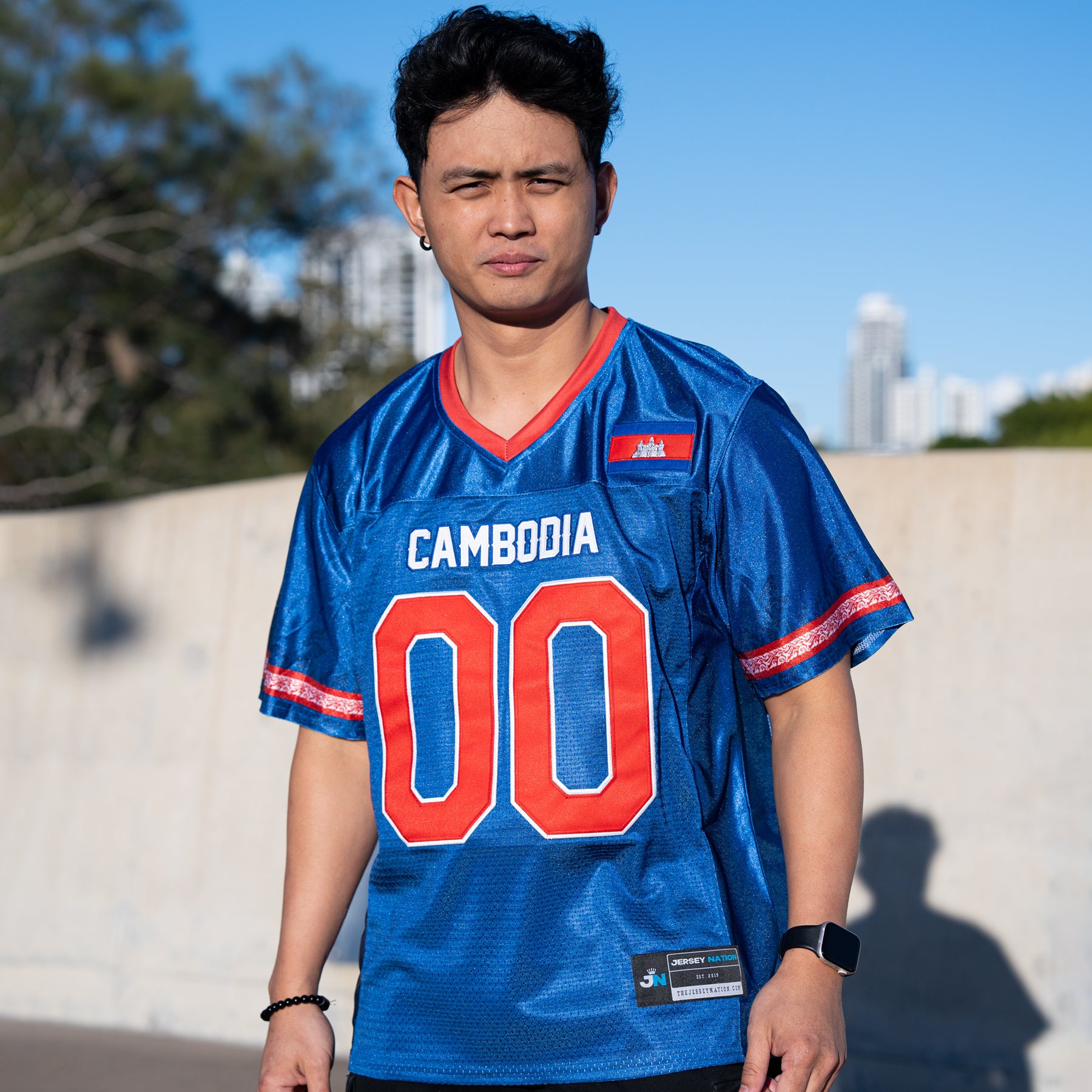 Cambodia Heritage Custom Football Jersey Stitched Blue