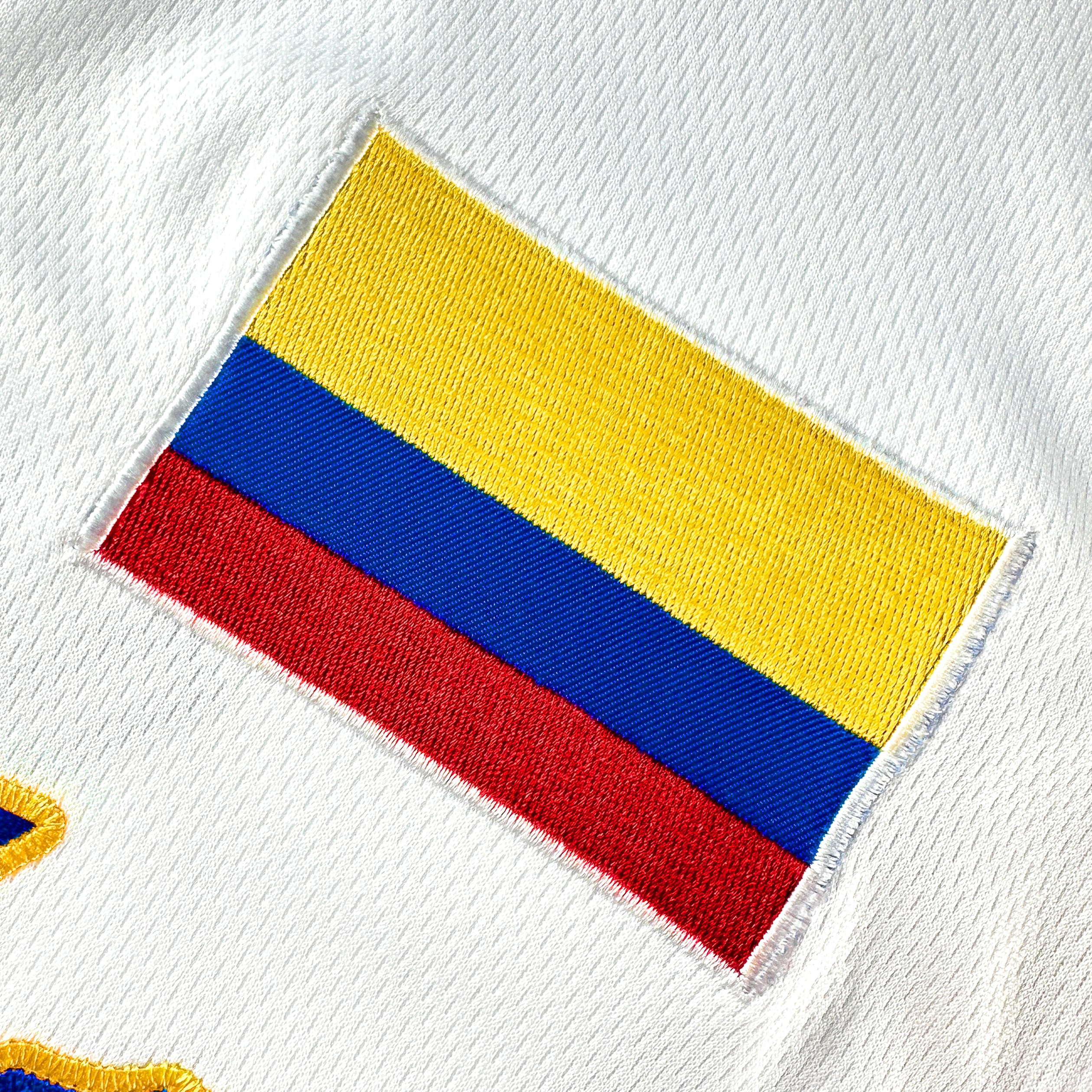 Colombia Heritage Custom White Baseball Jersey Closeup Flag Stitched