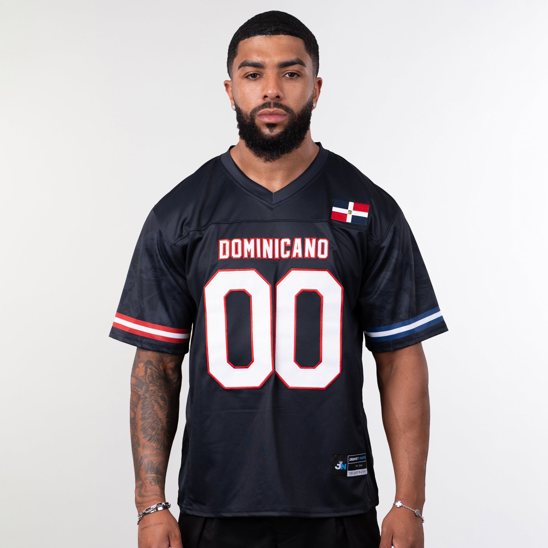Dominican Republic Heritage Custom Black Football Jersey Model Front