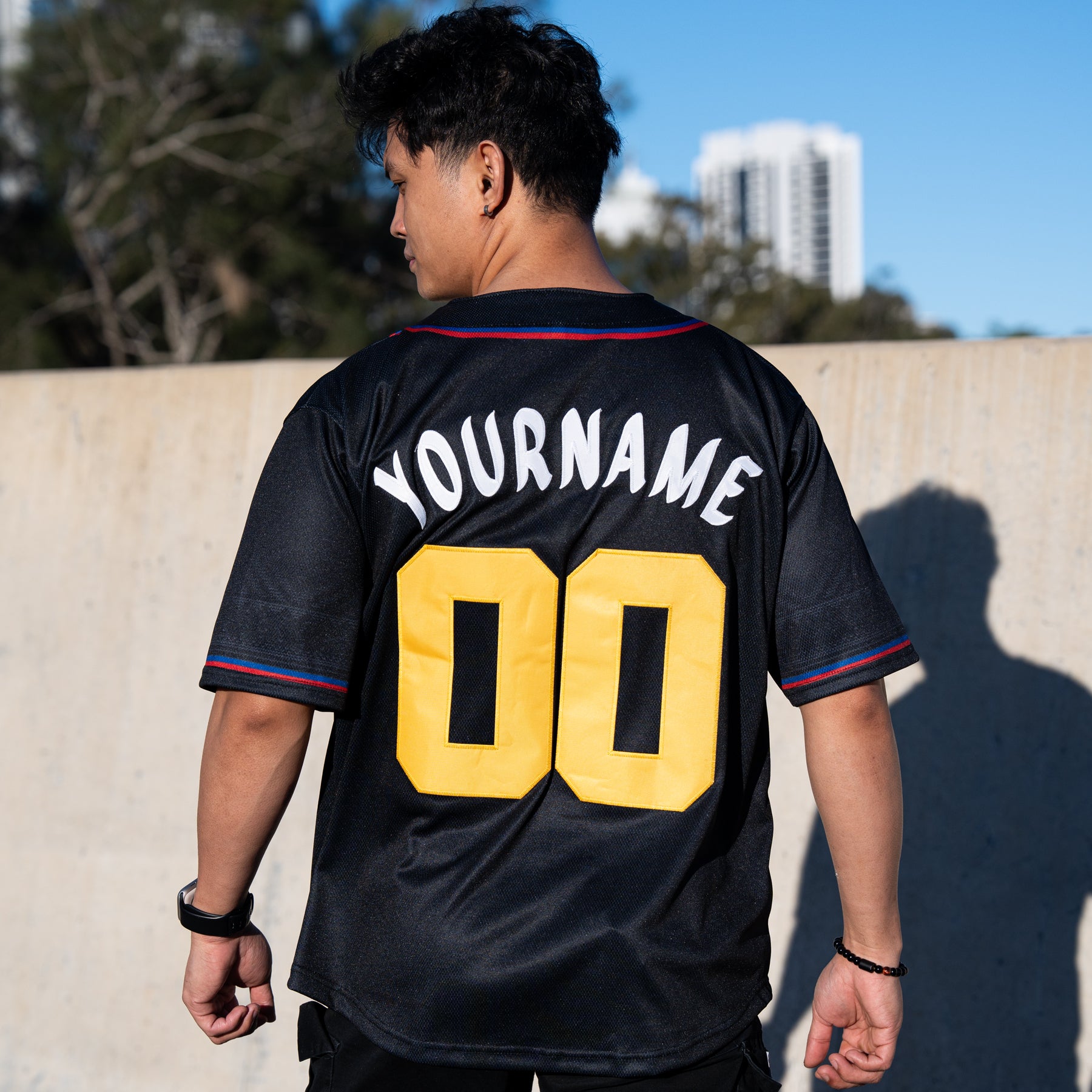 Philippines Heritage Black Custom Baseball Jersey Model Back