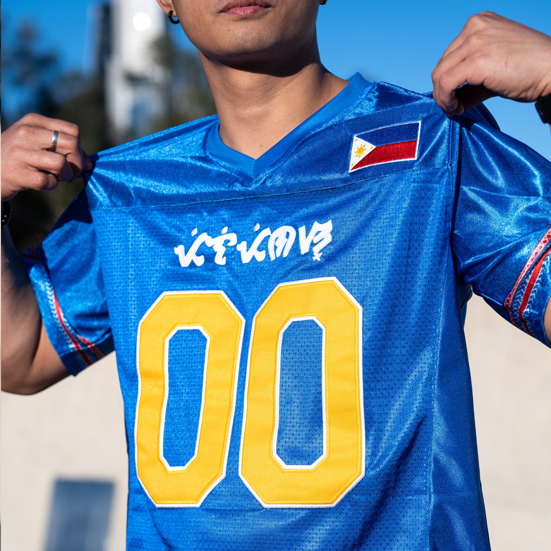 Philippines Heritage Blue Custom American Football Jersey