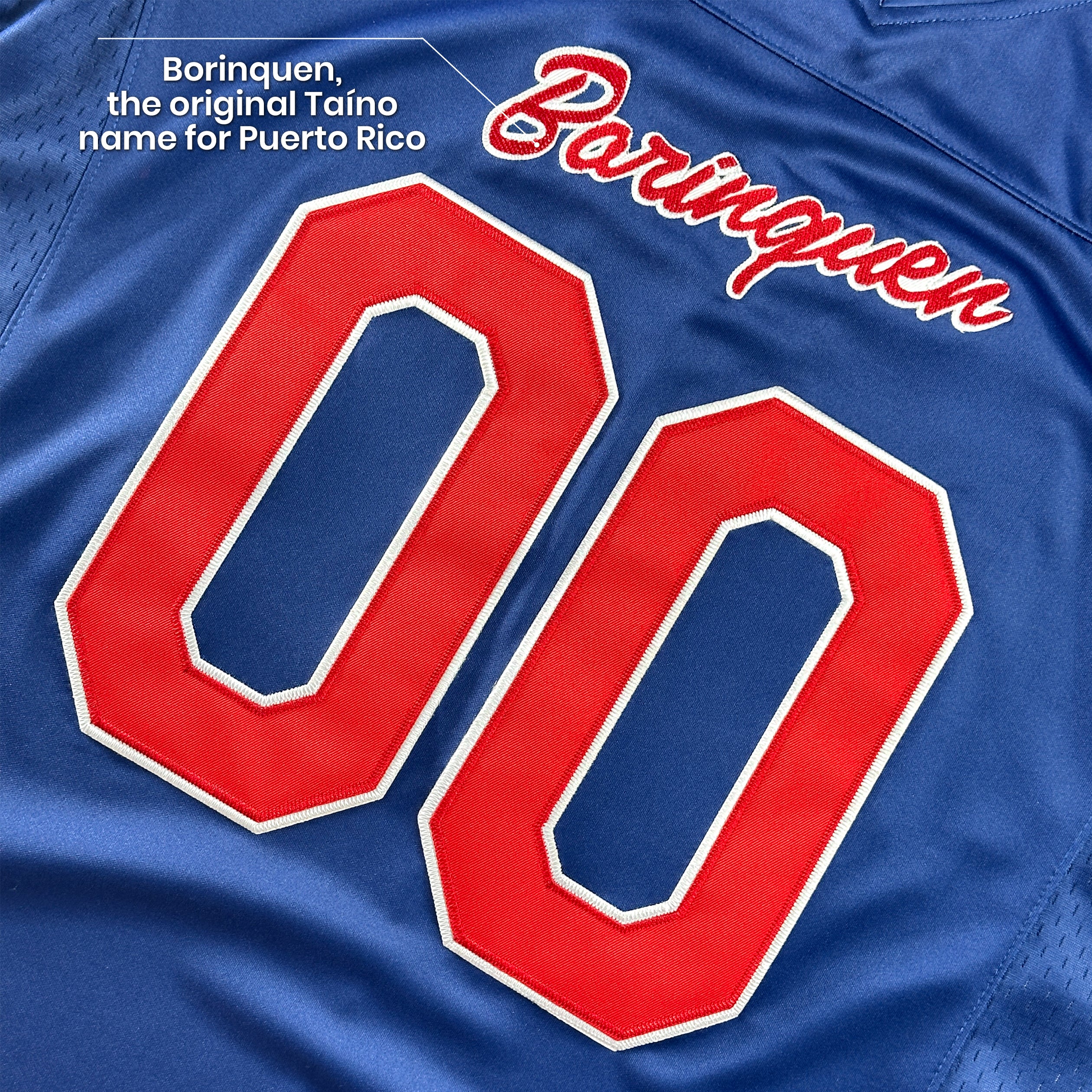 Puerto Rico Borinquen Heritage Navy Blue Custom American Football Jersey Embroidered Closeup Front
