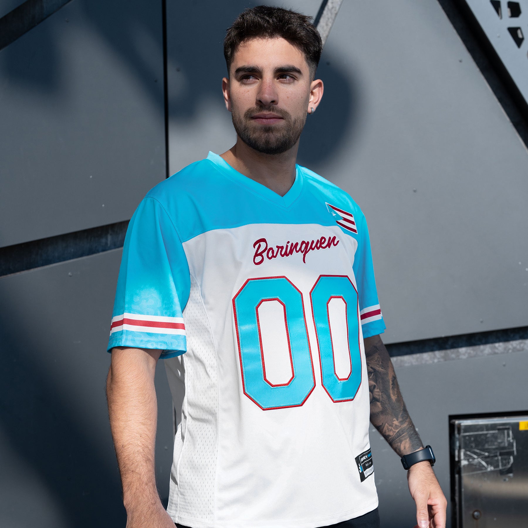 Puerto Rico White Azul Celeste Heritage Custom American Football Jersey Model
