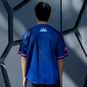 Cambodia 'Angkor Wat' Blue Baseball Jersey Custom Model Closeup Back