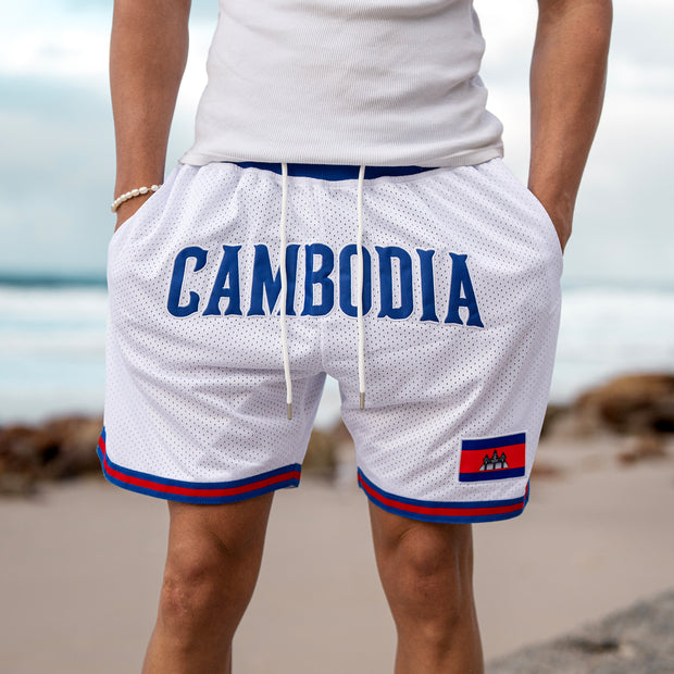 Cambodia White Basketball Shorts