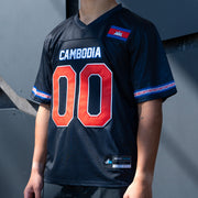 Cambodia Heritage Custom American Football Black Jersey Model Embroidered Closeup