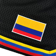 Colombia Heritage Black Basketball Shorts Embroidered Closeup Flag