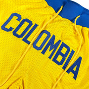 Colombia Heritage Yellow Basketball Shorts Stitched Closeups Font