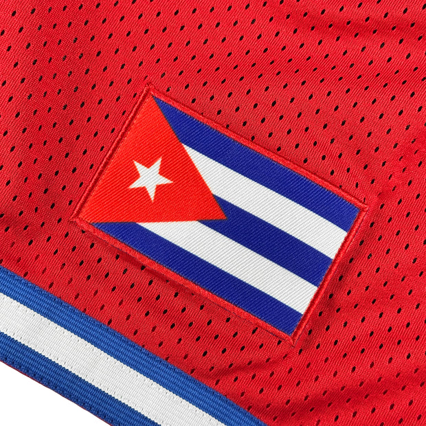 Cuba Heritage Basketball Shorts Red Closeup