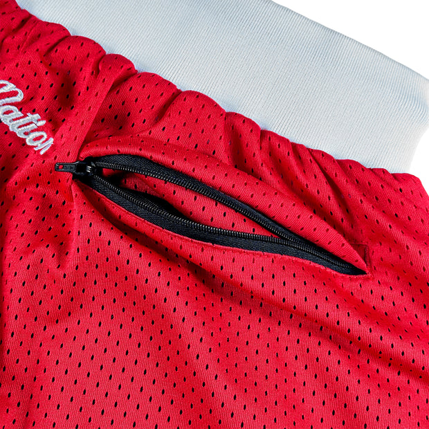 Cuba Heritage Basketball Shorts Red Closeups
