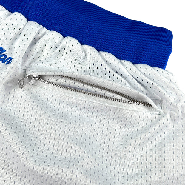 Cuba Heritage Basketball Shorts White Closeup Back Stitched