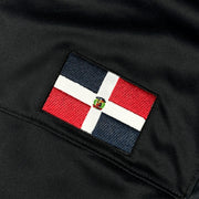 Dominican Republic Heritage Black Custom American Football Jersey Embroidered Closeup Flag