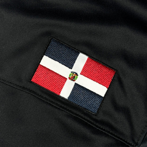 Dominican Republic Heritage Black Custom American Football Jersey Embroidered Closeup Flag
