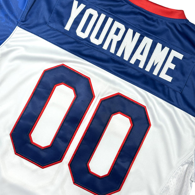 Dominican Republic Heritage White and Blue  Custom American Football Jersey Embroidered Back Customized Your Name and Number