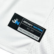 Dominican Republic Heritage White and Blue Custom American Football Jersey Embroidered Closeups