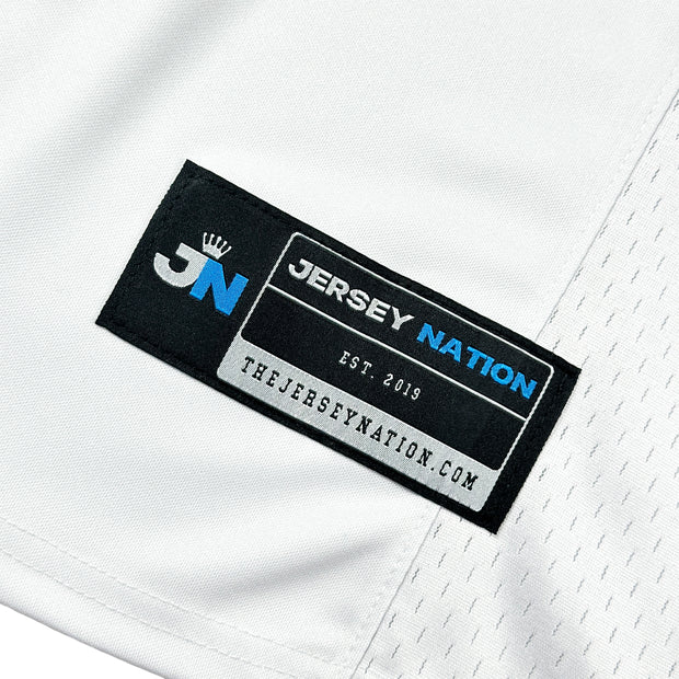 Dominican Republic Heritage White and Blue Custom American Football Jersey Embroidered Closeups