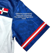 Dominican Republic Heritage White and Blue  Custom American Football Jersey Embroidered Sleeves Taino Details