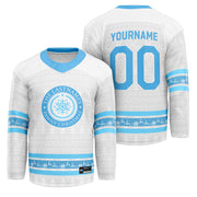 Family Christmas White Icy Blue Custom Hockey Jersey Xmas Sweater 