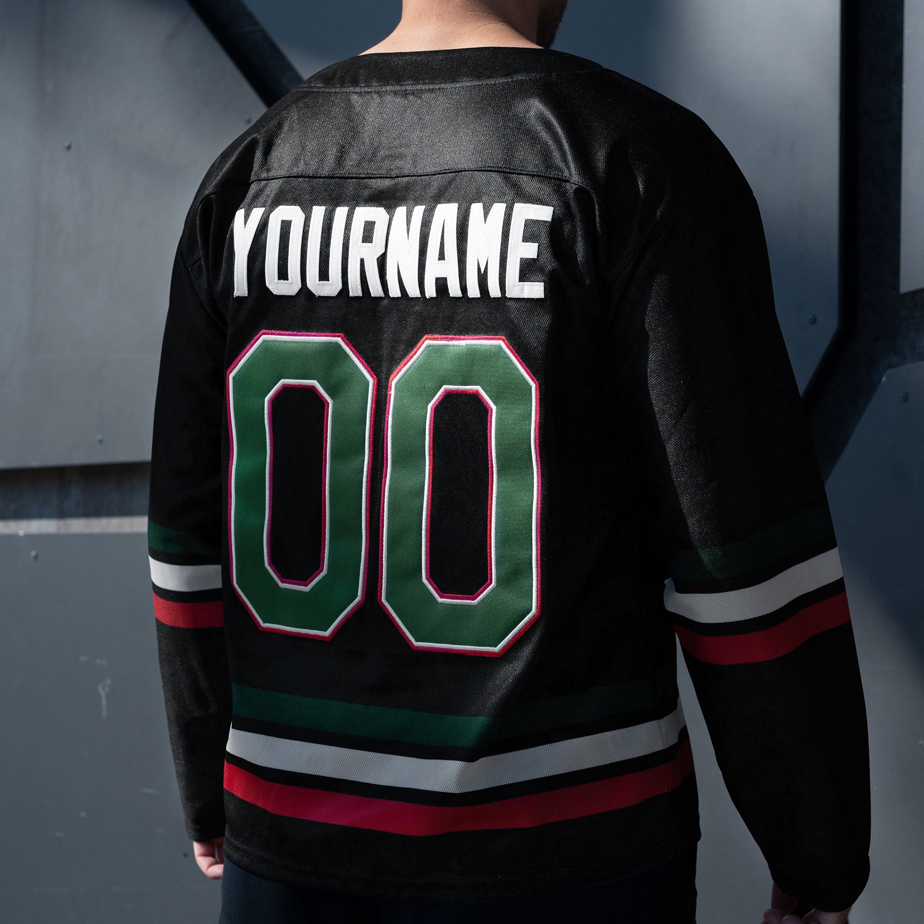 Mexico Heritage Black Custom Hockey Jersey Model Styling Back Customized Closeup