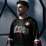 Mexico Heritage Black Custom Hockey Jersey Model Styling Closeup