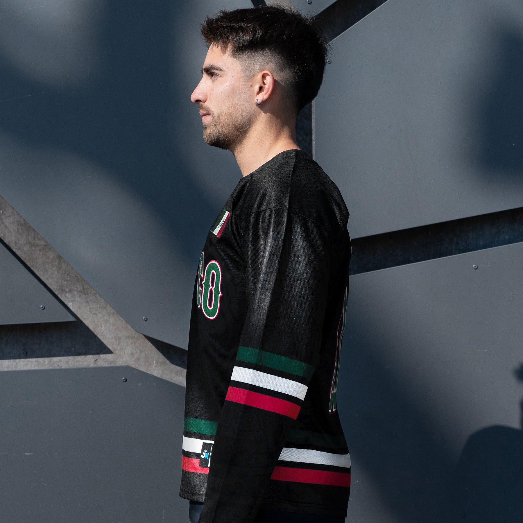 Mexico Heritage Black Custom Hockey Jersey Model Styling Sleeves