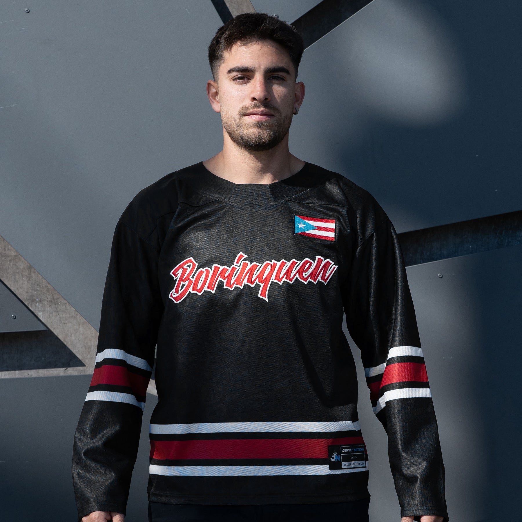 Puerto Rico Black Azul Celeste Heritage Custom Hockey Black Jersey Model Styling