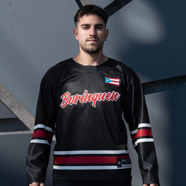 Puerto Rico Black Azul Celeste Heritage Custom Hockey Black Jersey Model Styling