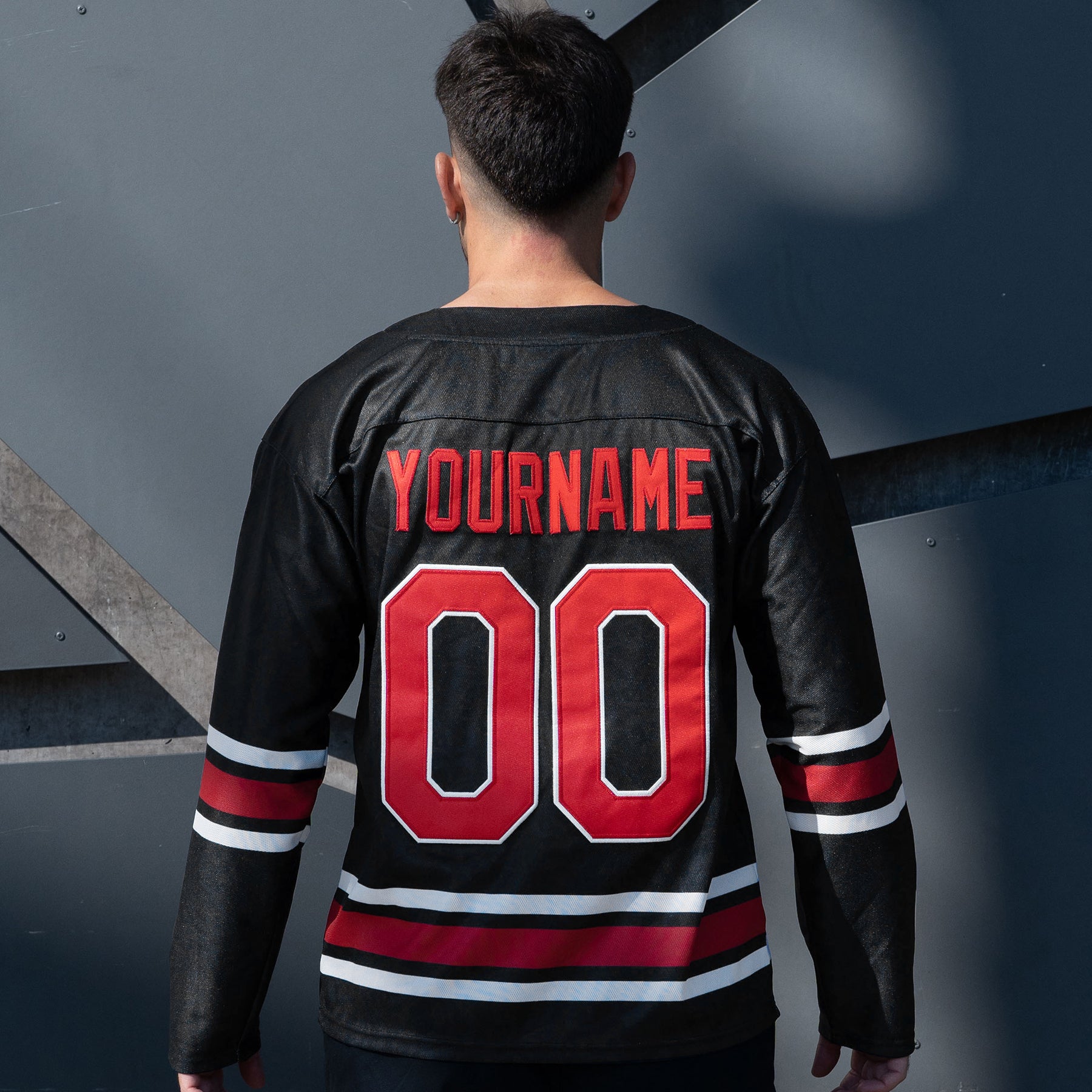 Puerto Rico Black Azul Celeste Heritage Custom Hockey Black Jersey Model Styling Back Customized