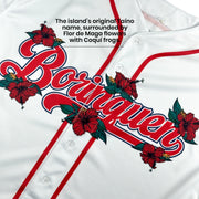 Puerto Rico Borinquen 'Flor de Maga' White Baseball Jersey Closeup