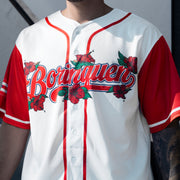 Puerto Rico 'Flor de Maga' Borinquen Custom White Baseball Jersey Closeup