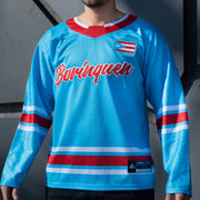 Puerto Rico Heritage Azul Celeste Custom Hockey Jersey Model Closeups