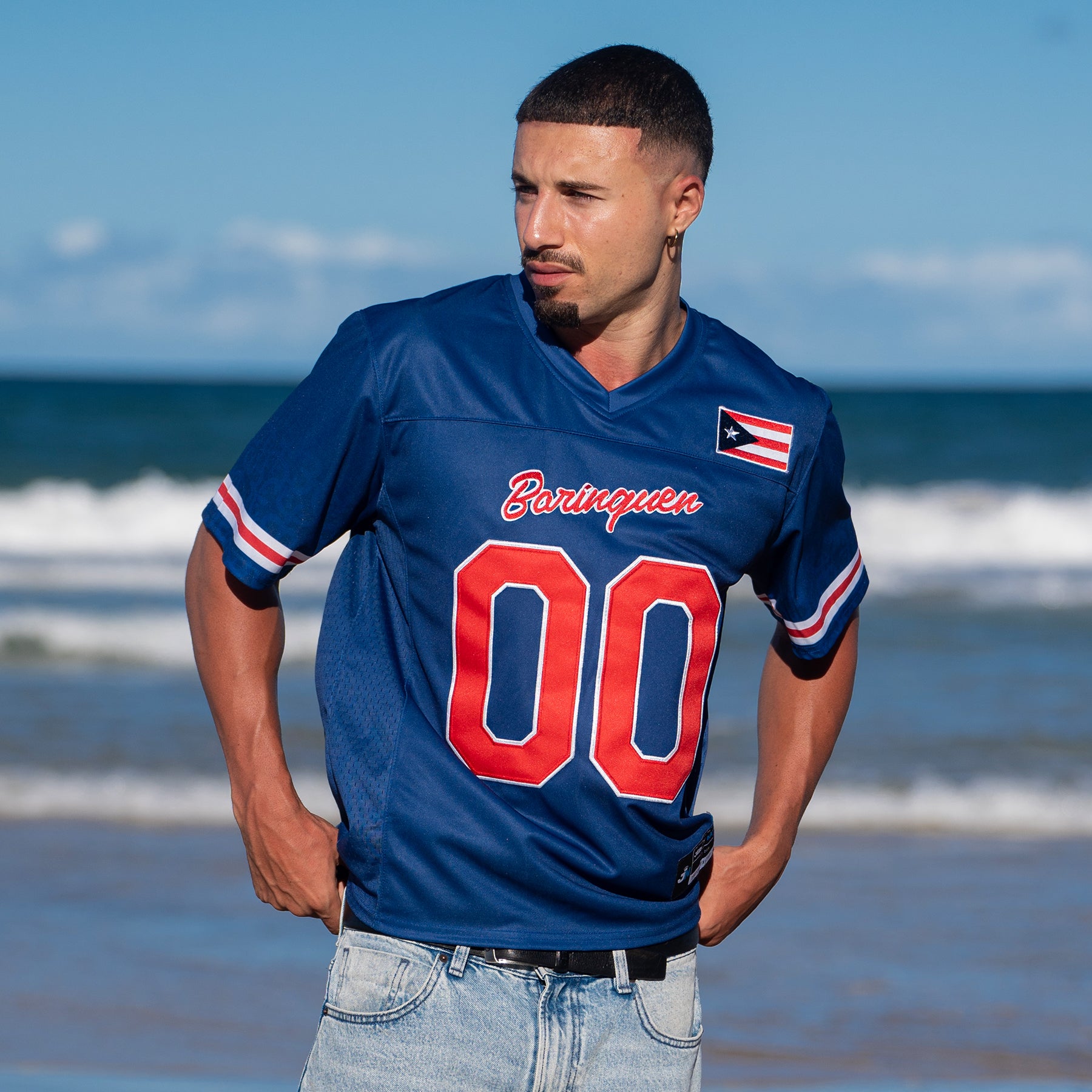 Puerto Rico Heritage Custom Football Jersey Navy Blue Lifestyle