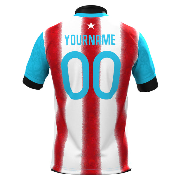 Puerto Rico Heritage Custom Football Jersey Soccer Azul Celeste Back