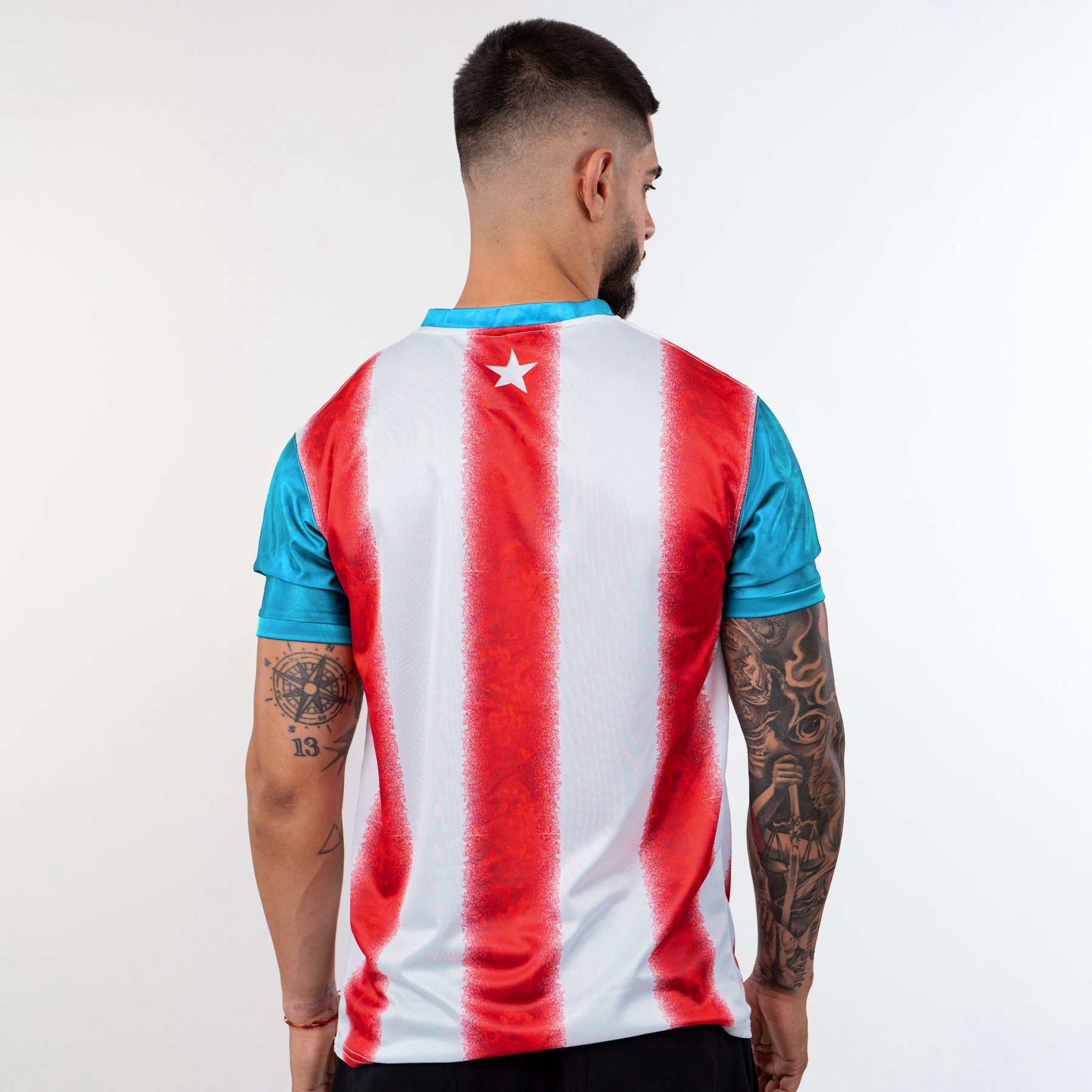Puerto Rico Heritage Custom Football Jersey Soccer Azul Celeste Model Back