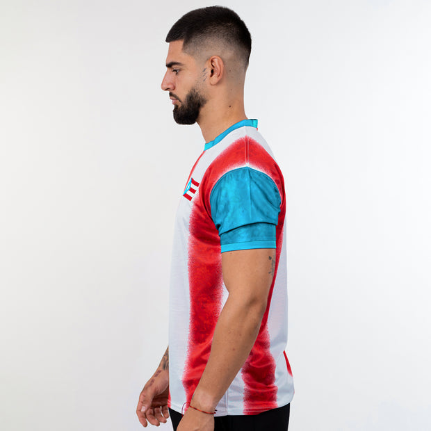 Puerto Rico Heritage Custom Football Jersey Soccer Azul Celeste Model Side