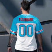 Puerto Rico White Azul Celeste Heritage Custom American Football Jersey Model Closeup Back Customized