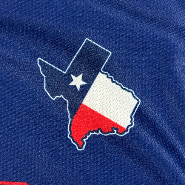 Texas Lone Star Heritage Black Custom Baseball Jersey Blue Closeup