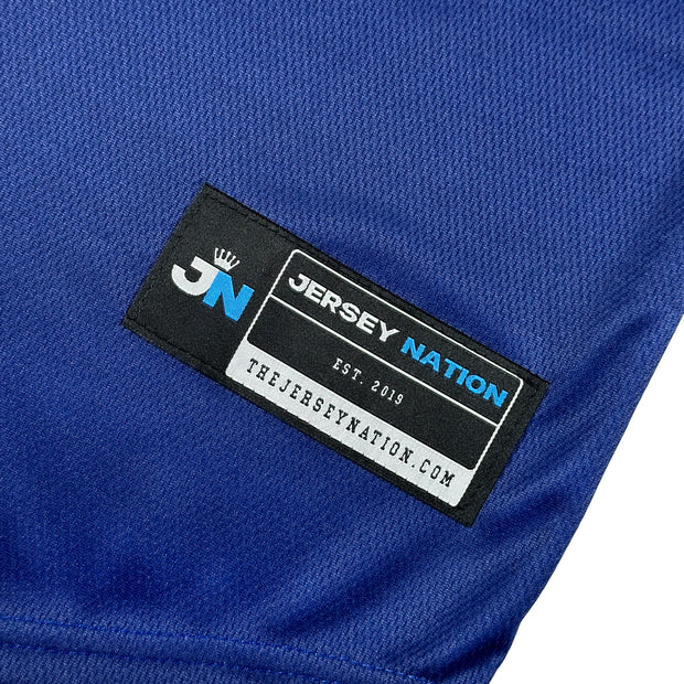 Texas Lone Star Heritage Black Custom Baseball Jersey Blue Closeup Sublimated
