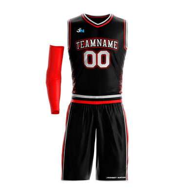 Black-Red Custom Basketball Bulk Team Jersey and Shorts Set