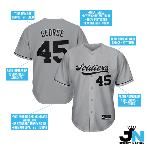 Grey-Black Custom Baseball Jersey
