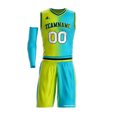Green-Blue Custom Basketball Bulk Team Jersey and Shorts Set